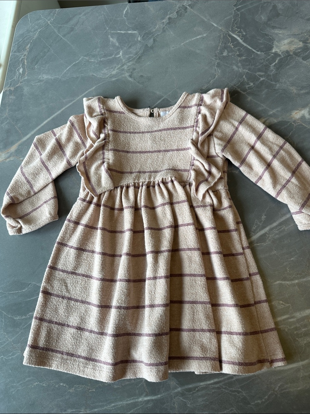 Zara Cream and Lavender Striped Ruffle Dress